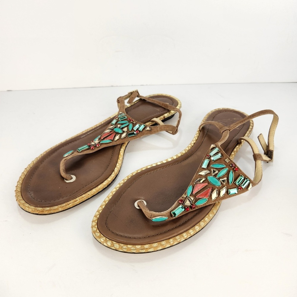 Brian Atwood Women's Embellished Rhinestone Strappy Multicolor Sandals Size 9.5